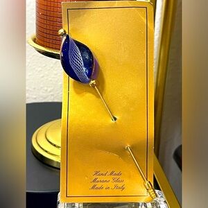 Murano Glass Vintage Cobalt Blue Hat Pin. 5inches in length. Hand Made in Italy